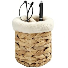 Eyeglass Holder for Nightstand, Plush Lined Water Hyacinth Glasses Cylinder