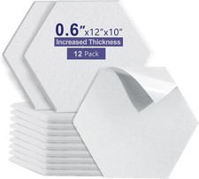 30x Hexagon Acoustic Panels 12"X 10"X 0.6" High Density Sound Proof Panels WHITE
