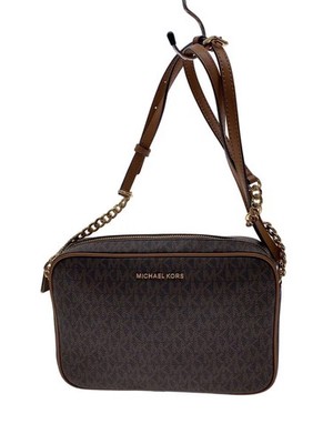MICHAEL KORS MK Monogram Shoulder Bag, Leather, Brown, All-over Pattern, AC-2105