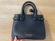 Burberry Leather Navy Baby Banner Handbag with Gold Hardware and Check Design