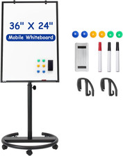 Mobile Whiteboard, 36 X 24 Magnetic Portable White Board on Wheels, Height Adj