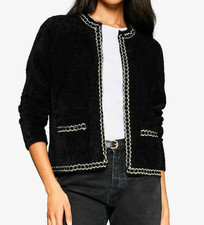 Lipsy Black Fluffy Lash Knit Trophy Cardigan Jumper. Next Size UK 12. RRP £46