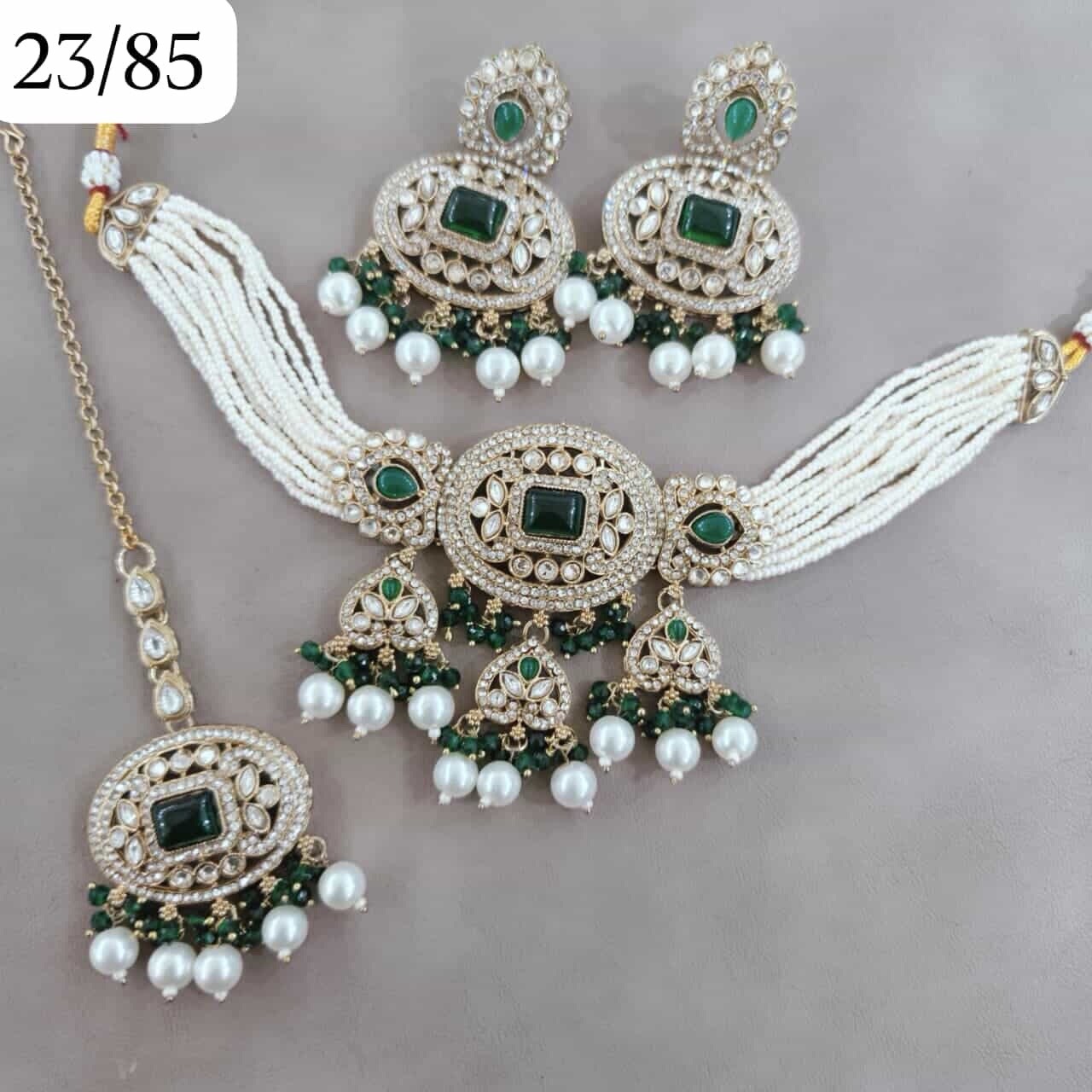Golden Kundan Sheesha Mirror Jewellery Set Indian/Pakistani image 4