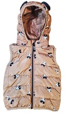 Disney Mickey Mouse Size 2T Gold Puffer Vest-Removable Hood With Ears-EUC