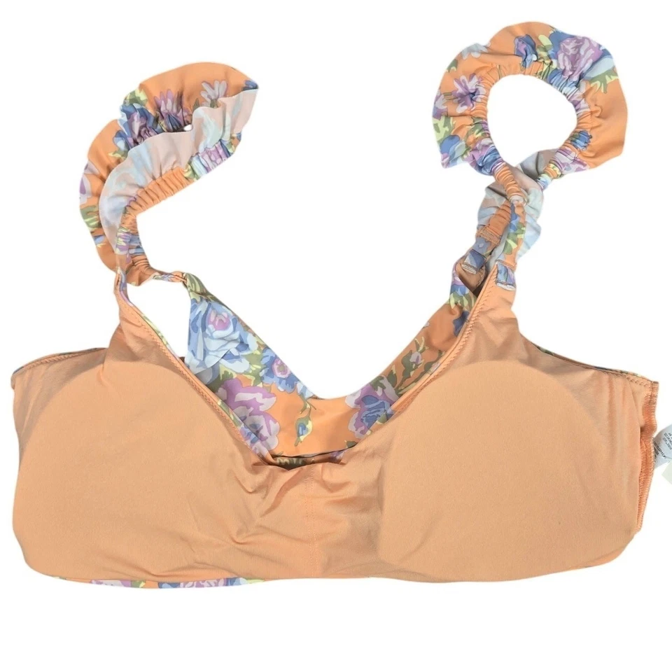Aerie Floral Printed Ruffle Scoop Bikini Top in Apricot Wash XL NWT - Image 4 of 4