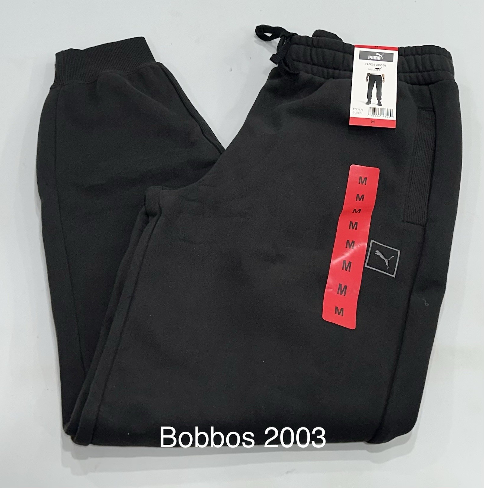 Puma Men's Ribbed Cuffs Drawstring Waist Fleece Jogger Pants, Black, Size M