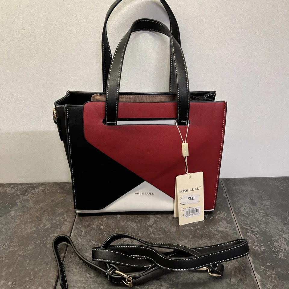 LB2008 - BOLSO BANDOLERA MISS LULU PANEL CONTRASTE - ROJO Foto 2 de 4