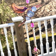 Hummingbird Wind Chimes Copper Finish Garden Decor NEW OPEN BAG Pink Blue