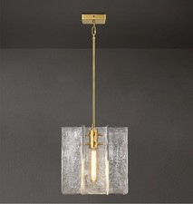 Modern Large 12 in Brass Water Ripple Glass Kitchen Island Pendant Light Fixture