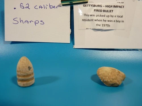 Two Dug Civil War Bullets, .52 Cal Sharps & Gettysburg High Impact Fired Bullet
