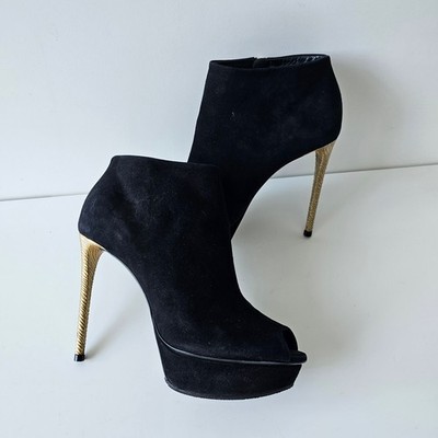 Louis Vuitton Peep Toe Black Suede Platform Ankle Boots 36