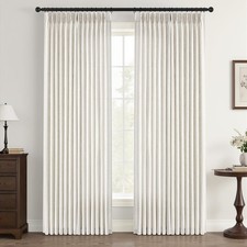 90 inch Pinch Pleated Linen Curtains for Living Room Bedroom Natural Ivory Bi...