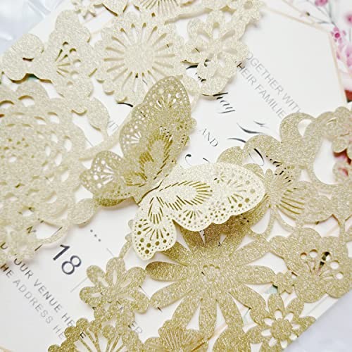 50 tarjetas de invitación de boda cortadas con 50PCS Blank Brillo de champán