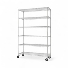 6-Tier Chrome Metal Storage Rack with Wheels – Heavy Duty Adjustable Shelves
