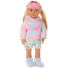 18" Our Generation Mandy Doll Pink Colorful Pajamas Cat Sleep Mask Slippers