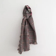 Large Reversible Fringe Scarf Red Cream Black and Brown Houndstooth Plaid