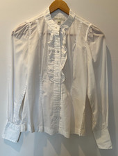 Banana Republic Women's Top Sz 0 White Long Sleeve Ruffled-Front Pleated Cotton