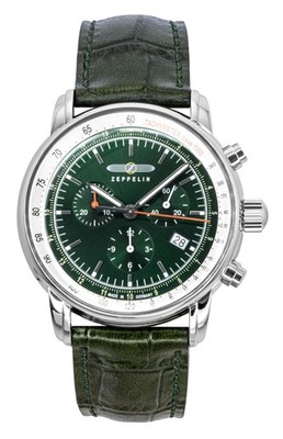 Zeppelin LZ 14 Marine Chronograph Leather Strap Green Dial 88884 Mens Watch