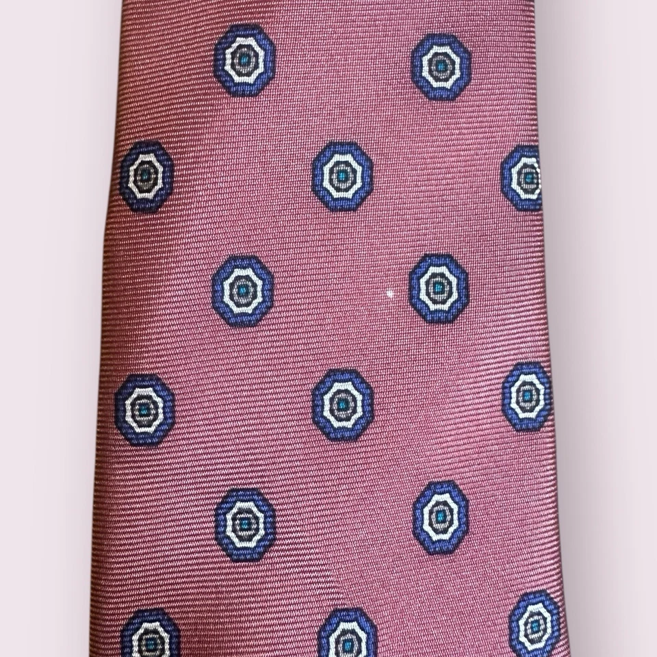 Corbata MALLORY & CHURCH Londres Rosa Azul Medallón Seda Patrón Clásico De Colección Foto 2 de 3