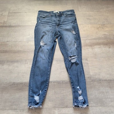 BKE Parker Universal Fit High Rise Ankle Skinny Jeans Size 29 Blue Distressed