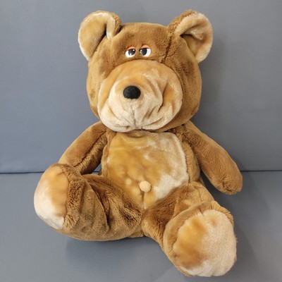 Vintage 1987 Bear Wrinkle Plush Outie Belly Button Brown 18'' Sitting