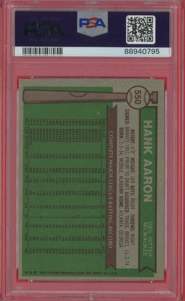 1976 Topps - Hank Aaron #550 recientemente graduado Foto 2 de 2