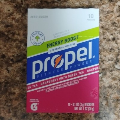 Propel Raspberry Energy Powder Drink Mix with Green Tea, Zero Sugar, 10 Packets