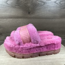 UGG Fluffita Clear Platform Slides Slippers Sandals Hot Pink Womens Size 8