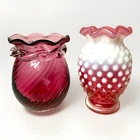 Vintage Fenton & Pilgrim Glass Bud Vase Lot Hobnail & Cranberry Glass 4”