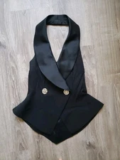 En Francais by Huey Walzer Womens 8 Formal Halter Top Black Satin Sleeveless NWT