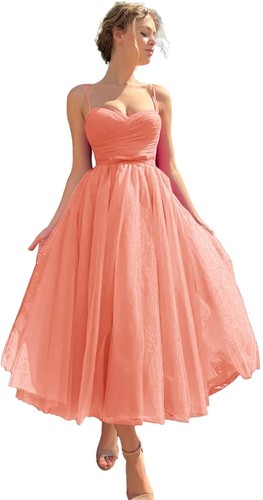 Thin Shoulder Strap Dresses Shin Length Formal Party Evening Dress With Pockets - Picture 14 of 54