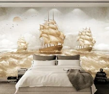 3D White Sailing Boat 1249NA Wallpaper Wall Mural Removable Self-adhesive Fay
