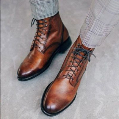 Tailor Made New Men's Brown Derby Black Shaded Toe Lace Up Dress Formal Boot Men