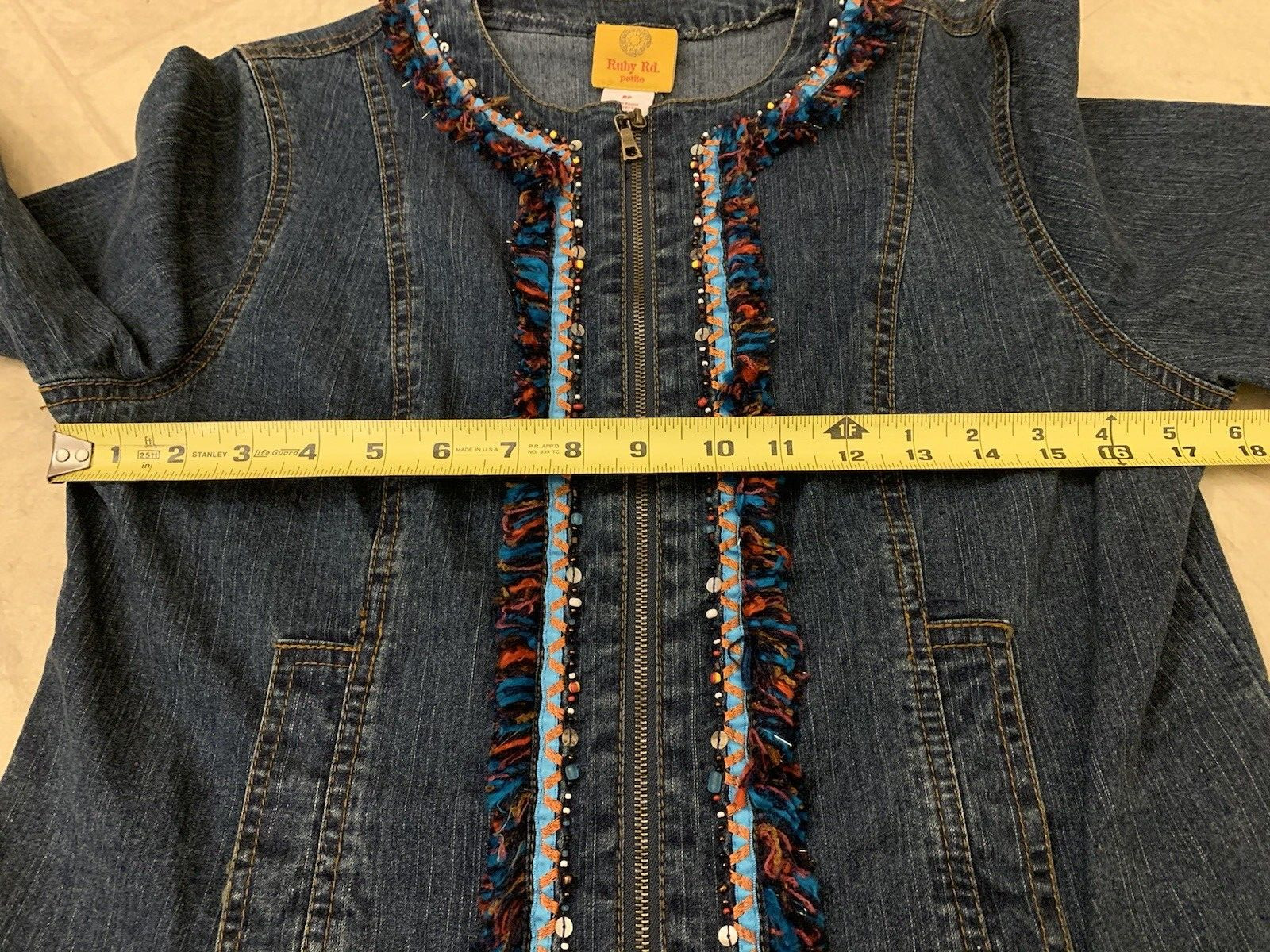 Ruby Rd Petite Blue Denim Full Zip Jacket Beaded … - image 4
