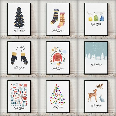 Hello Winter Wandbild Deko ungerahmter Druck Poster Dekoration Geschenk