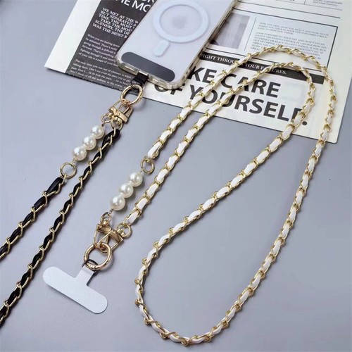 Korea Luxury Metal Pearl Leather Lanyard Necklace Straps Universal Mobile Phone - Photo 5/14