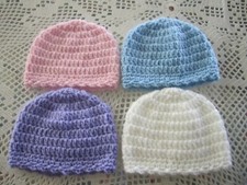    4-CROCHETED NEWBORN BABY HAT BEANIES 13.5" COLORS SET