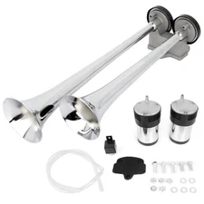 For Car Truck Boat 12V Chrome Train Horn Dual Trumpet Air Horn 2 Compressors Kit