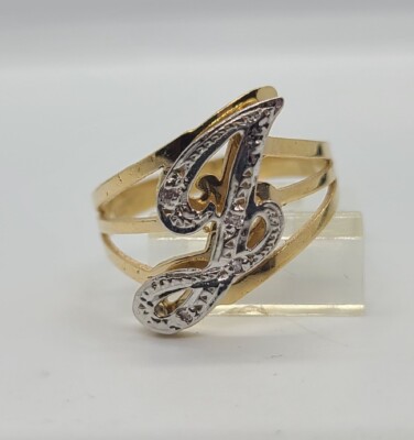 14K GOLD INITIAL J SCRIPT CT DIAMOND TWO TONE RING
