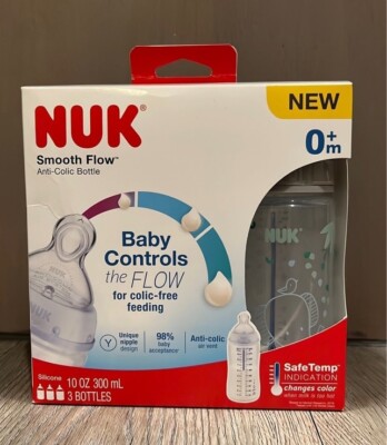 NUK Smooth Flow, Anti-Colic Bottle, 0+ Months, 3 Bottles, 10 oz (300 ml)