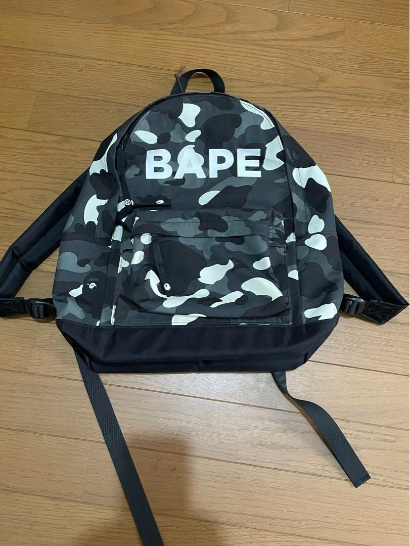 A Bathing Ape BAPE City Camo Backpack Daypack Luminous Print Cotton Black  Unused