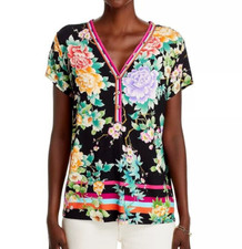 NWT Johnny Was The Janie Favorite Button Neck Short Sleeve Tee Le Jardin M 135