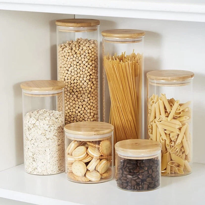 3 PCs /set Glass Storage Jar  Food &Containers with Airtight Bamboo Lid - Image 2 of 4