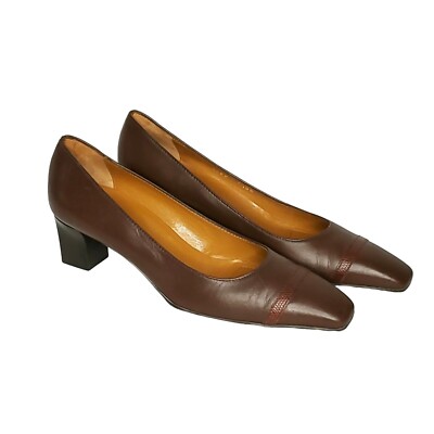 NEW Bruno Magli Womens Leather Block Pump Heel 7 1/2 AA Point Square Toe Brown