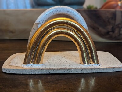 The Object Enthusiast Circle Mirror Holder Gold And Tan Ceramic