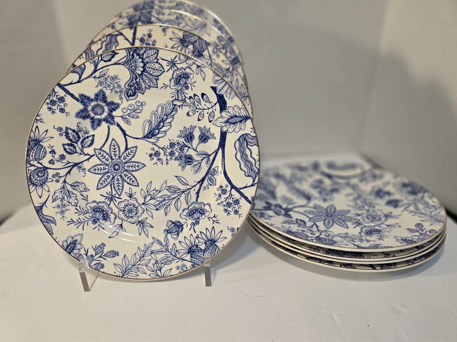 Grace Teaware Salad Dessert Side Plates Blue White Set Of 8