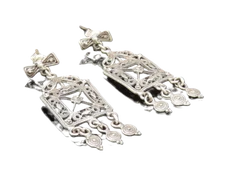 925 Silver  Vintage Spiral Filigree Detail Open Square Earrings  EG11783