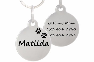 Double Sided Laser Etched Stainless Steel Pet ID Tag for Dog & Cat Tag 1'' Round