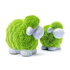 Garden Ornament Sheep set of 2 Animal  Flocked Grass Effect Outdoor Sculpture 