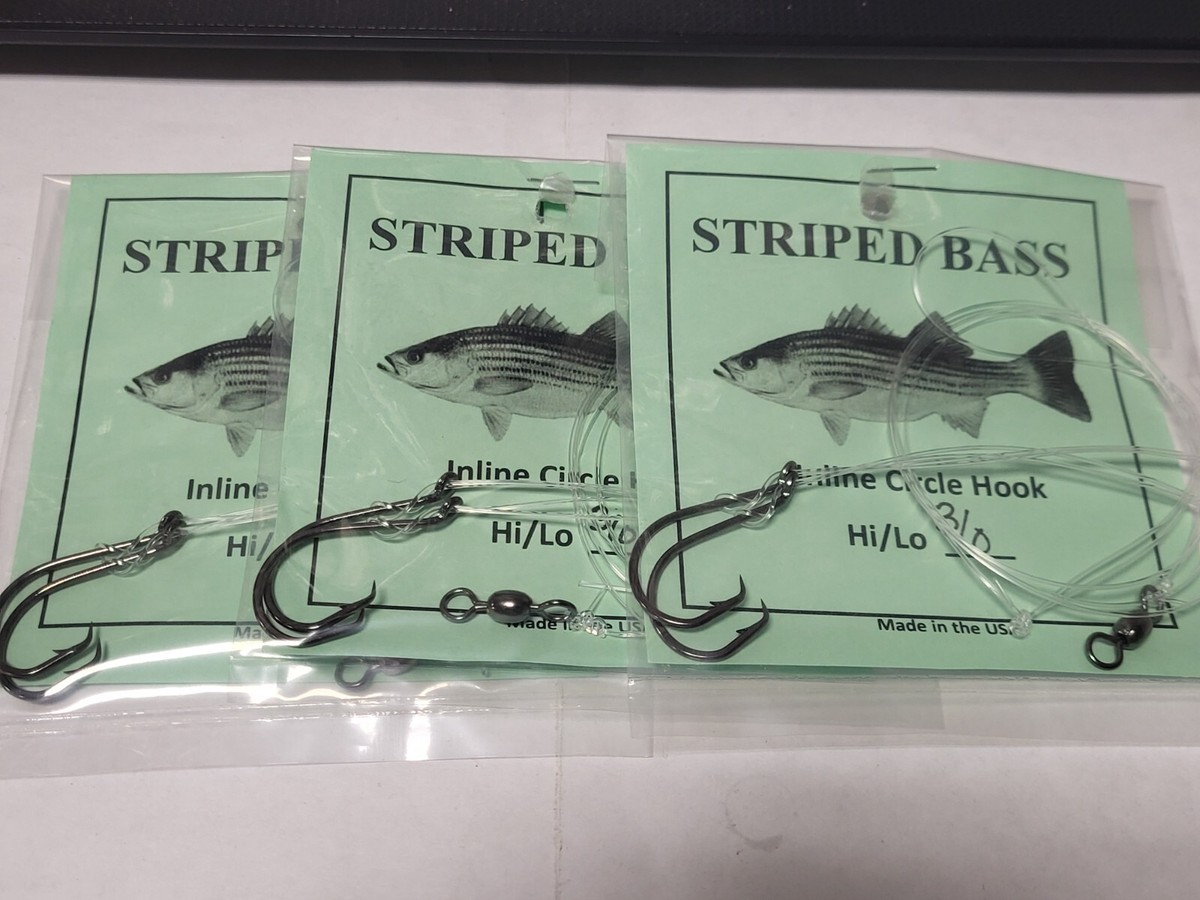 3 USA MADE Hi-Lo Pompano Dropper Loop Striped Bass 3/0 Inline Circle Hook Rigs 3 USA MADE Hi-Lo Pompano Dropper Loop Striped Bass 3/0 Inline Circle Hook Rigs